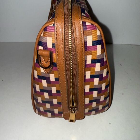 FOSSIL Women's Woven style  Satchel in Brown and Purple - Picture 3 of 5